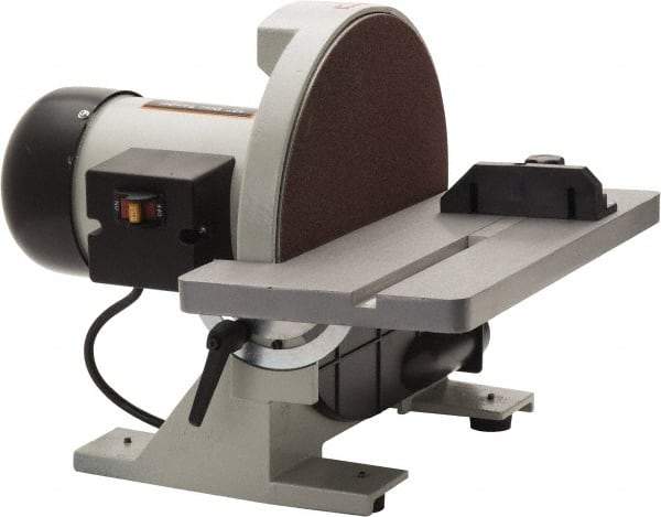 Enco - 12" Diam, 1,700 RPM, Single Phase Disc Sanding Machines - 16-3/8" Long Table x 6-7/8" Table Width, 16" Overall Length x 15.7" Overall Height - Americas Tooling