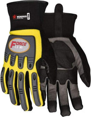 MCR Safety - Size M Leather General Protection Work Gloves - For Work & Driver, Uncoated, Slip-On Cuff, Black/Yellow, Paired - Americas Tooling