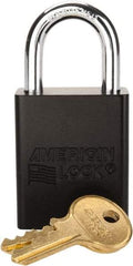 American Lock - Keyed Alike Conductive Lockout Padlock - 1" Shackle Clearance, 1/4" Shackle Diam, 1.8" Body Height x 1-1/2" Body Width, Black, 5 Pins - Americas Tooling