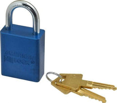 American Lock - Keyed Alike Conductive Lockout Padlock - 1" Shackle Clearance, 1/4" Shackle Diam, 1.8" Body Height x 1-1/2" Body Width, Blue, 5 Pins - Americas Tooling