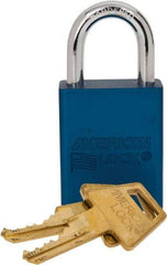 American Lock - Keyed Alike Conductive Lockout Padlock - 1" Shackle Clearance, 1/4" Shackle Diam, 1.8" Body Height x 1-1/2" Body Width, Blue, 5 Pins - Americas Tooling