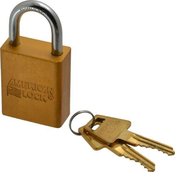 American Lock - Keyed Alike Conductive Lockout Padlock - 1" Shackle Clearance, 1/4" Shackle Diam, 1.8" Body Height x 1-1/2" Body Width, Yellow, 5 Pins - Americas Tooling