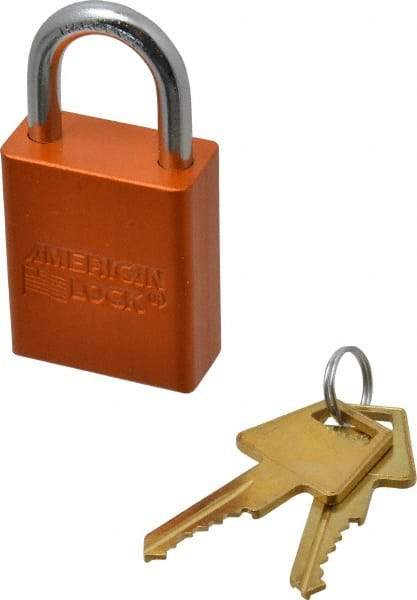 American Lock - Keyed Alike Conductive Lockout Padlock - 1" Shackle Clearance, 1/4" Shackle Diam, 1.8" Body Height x 1-1/2" Body Width, Orange, 5 Pins - Americas Tooling