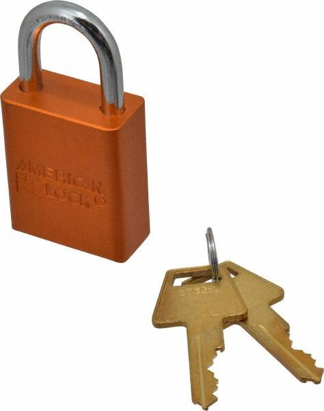 American Lock - Keyed Alike Conductive Lockout Padlock - 1" Shackle Clearance, 1/4" Shackle Diam, 1.8" Body Height x 1-1/2" Body Width, Orange, 5 Pins - Americas Tooling