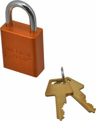 American Lock - Keyed Alike Conductive Lockout Padlock - 1" Shackle Clearance, 1/4" Shackle Diam, 1.8" Body Height x 1-1/2" Body Width, Orange, 5 Pins - Americas Tooling