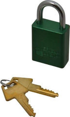 American Lock - Keyed Alike Conductive Lockout Padlock - 1" Shackle Clearance, 1/4" Shackle Diam, 1.8" Body Height x 1-1/2" Body Width, Green, 5 Pins - Americas Tooling