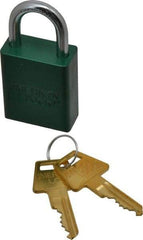 American Lock - Keyed Alike Conductive Lockout Padlock - 1" Shackle Clearance, 1/4" Shackle Diam, 1.8" Body Height x 1-1/2" Body Width, Green, 5 Pins - Americas Tooling