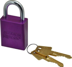 American Lock - Keyed Different Conductive Lockout Padlock - 1" Shackle Clearance, 1/4" Shackle Diam, 1.8" Body Height x 1-1/2" Body Width, Purple, 5 Pins - Americas Tooling