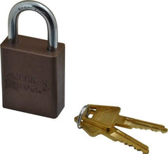 American Lock - Keyed Alike Conductive Lockout Padlock - 1" Shackle Clearance, 1/4" Shackle Diam, 1.8" Body Height x 1-1/2" Body Width, Brown, 5 Pins - Americas Tooling