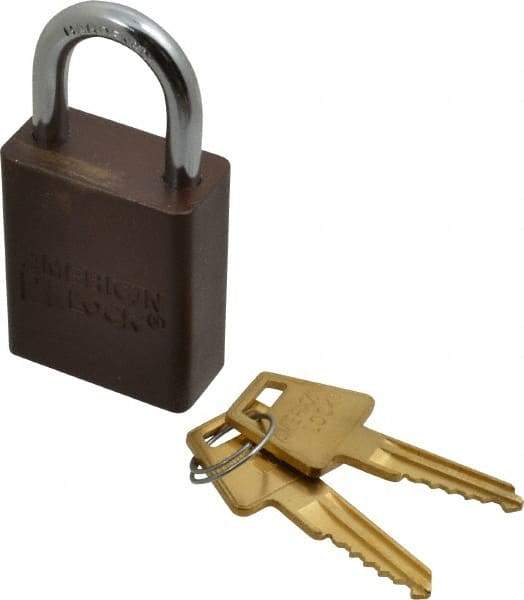 American Lock - Keyed Alike Conductive Lockout Padlock - 1" Shackle Clearance, 1/4" Shackle Diam, 1.8" Body Height x 1-1/2" Body Width, Brown, 5 Pins - Americas Tooling