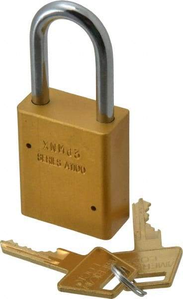 American Lock - Keyed Alike Conductive Lockout Padlock - 1-1/2" Shackle Clearance, 1/4" Shackle Diam, 1.8" Body Height x 1-1/2" Body Width, Yellow, 5 Pins - Americas Tooling