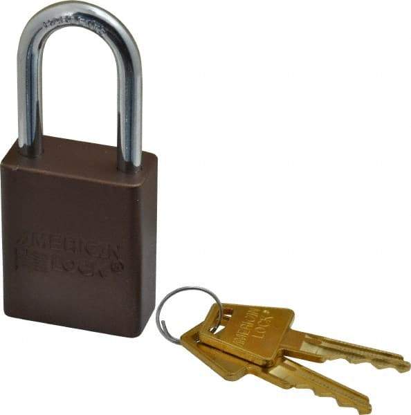 American Lock - Keyed Different Conductive Lockout Padlock - 1-1/2" Shackle Clearance, 1/4" Shackle Diam, 1.8" Body Height x 1-1/2" Body Width, Brown, 5 Pins - Americas Tooling