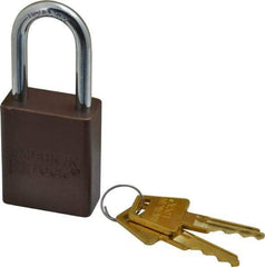 American Lock - Keyed Different Conductive Lockout Padlock - 1-1/2" Shackle Clearance, 1/4" Shackle Diam, 1.8" Body Height x 1-1/2" Body Width, Brown, 5 Pins - Americas Tooling