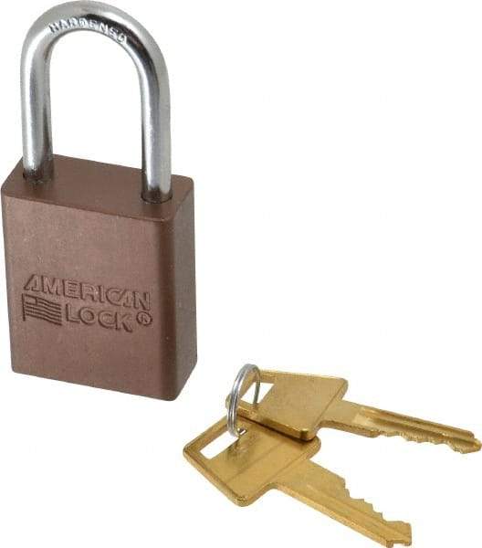 American Lock - Keyed Alike Conductive Lockout Padlock - 1-1/2" Shackle Clearance, 1/4" Shackle Diam, 1.8" Body Height x 1-1/2" Body Width, Brown, 5 Pins - Americas Tooling