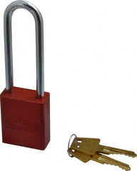 American Lock - Keyed Alike Conductive Lockout Padlock - 3" Shackle Clearance, 1/4" Shackle Diam, 1.8" Body Height x 1-1/2" Body Width, Red, 5 Pins - Americas Tooling