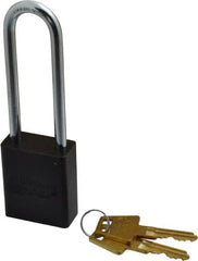 American Lock - Keyed Alike Conductive Lockout Padlock - 3" Shackle Clearance, 1/4" Shackle Diam, 1.8" Body Height x 1-1/2" Body Width, Black, 5 Pins - Americas Tooling