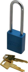 American Lock - Keyed Alike Conductive Lockout Padlock - 3" Shackle Clearance, 1/4" Shackle Diam, 1.8" Body Height x 1-1/2" Body Width, Blue, 5 Pins - Americas Tooling