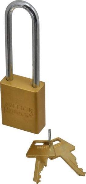 American Lock - Keyed Alike Conductive Lockout Padlock - 3" Shackle Clearance, 1/4" Shackle Diam, 1.8" Body Height x 1-1/2" Body Width, Yellow, 5 Pins - Americas Tooling