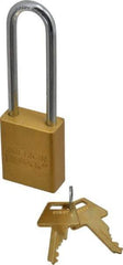 American Lock - Keyed Alike Conductive Lockout Padlock - 3" Shackle Clearance, 1/4" Shackle Diam, 1.8" Body Height x 1-1/2" Body Width, Yellow, 5 Pins - Americas Tooling