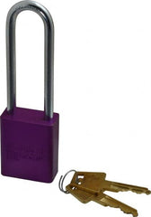 American Lock - Keyed Alike Conductive Lockout Padlock - 3" Shackle Clearance, 1/4" Shackle Diam, 1.8" Body Height x 1-1/2" Body Width, Purple, 5 Pins - Americas Tooling