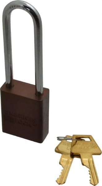 American Lock - Keyed Different Conductive Lockout Padlock - 3" Shackle Clearance, 1/4" Shackle Diam, 1.8" Body Height x 1-1/2" Body Width, Brown, 5 Pins - Americas Tooling