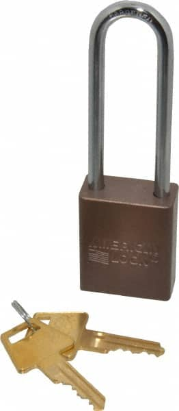 American Lock - Keyed Alike Conductive Lockout Padlock - 3" Shackle Clearance, 1/4" Shackle Diam, 1.8" Body Height x 1-1/2" Body Width, Brown, 5 Pins - Americas Tooling