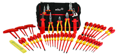 48 Piece - Insulated Tool Set with Pliers; Cutters; Nut Drivers; Screwdrivers; T Handles; Knife & Ruler in Tool Box - Americas Tooling