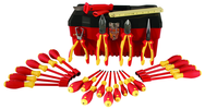 25 Piece - Insulated Tool Set with Pliers; Cutters; Ruler; Knife; Slotted; Phillips; Square & Terminal Block Screwdrivers; Nut Drivers in Tool Box - Americas Tooling