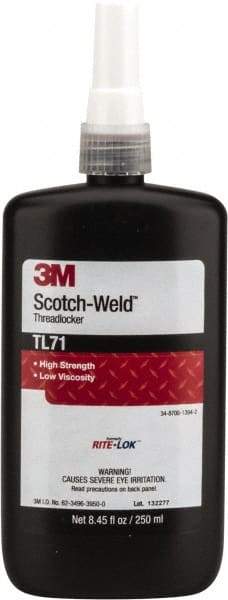 3M - 250 mL, Red, High Strength Liquid Threadlocker - Series TL71, 24 hr Full Cure Time, Hand Tool, Heat Removal - Americas Tooling