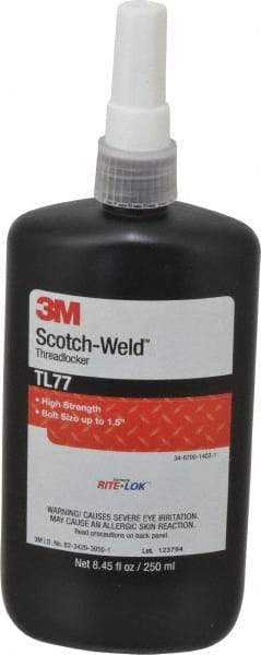 3M - 250 mL, Red, High Strength Liquid Threadlocker - Series TL77, 24 hr Full Cure Time, Hand Tool, Heat Removal - Americas Tooling