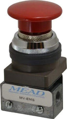 Mead - 1/8" NPT Emergency Stop Manual Valve - 3 Ports, 3-Way, 2-Position Detent, Emergency Stop Push Button Red & Manual Return - Americas Tooling