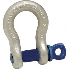 Campbell - 1-1/8" Nominal Chain Size, 9.5 Ton Carbon Steel Screw Anchor Shackle - 1-1/4" Pin Diam, 1-13/16" Wide Inside Jaw, 2-15/16" Inside Width, 2-5/8" Max Body Thickness - Americas Tooling