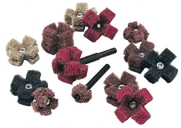 Standard Abrasives - 1-1/2" Diam Medium Density Cross Buff - 2 Plys, 8-32 Thread, Coarse Grade, 20,000 Max RPM - Americas Tooling