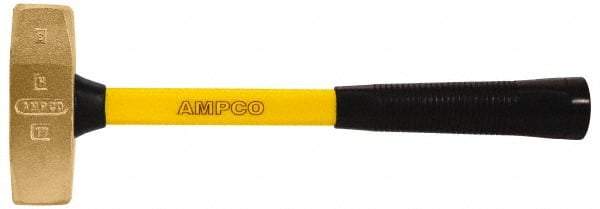 Ampco - 3 Lb Aluminum Bronze Nonsparking Double Face Engineer's Hammer - 15" OAL, Fiberglass Handle - Americas Tooling