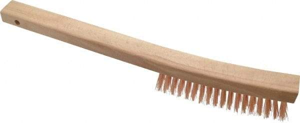 Ampco - 4 Rows x 19 Columns Bronze Curve-Handle Wire Brush - 13-3/4" OAL, 1-1/8" Trim Length, Wood Curved Handle - Americas Tooling