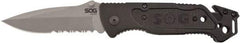 SOG Specialty Knives - 3-13/32" Blade, 8.2" OAL, Partially Serrated Clip Point Folding Knife - 4.8" Closed Length, Plastic, 1 Blade, 1 Edge - Americas Tooling