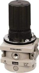 Parker - 3/4 NPT Port, 380 CFM, Aluminum Hi-Flow Regulator - 0 to 174 psi Range, 254 Max psi Supply Pressure, 1/4" Gauge Port Thread, 3-1/2" Wide x 7.2" High - Americas Tooling