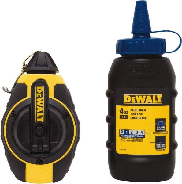 DeWALT - 100' Long Reel & Chalk Set - Yellow & Black, Includes 4 oz Blue Chalk - Americas Tooling