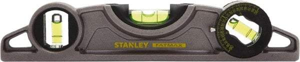 Stanley - Magnetic 9" Long 3 Vial Torpedo Level - ABS Plastic, Silver, 1 45°, 1 Level & 1 Plumb Vials - Americas Tooling