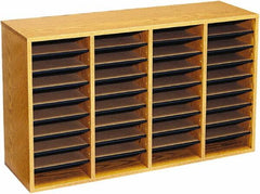 Safco - 39-1/4" Wide x 24" High x 11-3/4" Deep Laminated Compressed Wood Document Organizer - 36 Compartments, Medium Oak, 9" Wide x 2-1/4" High x 11-1/2" Deep Compartment - Americas Tooling