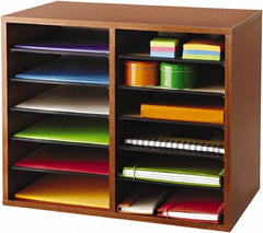 Safco - 19-1/2" Wide x 16" High x 12" Deep Fiberboard, Hardboard & Laminated Compressed Wood Document Organizer - 12 Compartments, Cherry, 9" Wide x 2-3/8" High x 11-1/2" Deep Compartment - Americas Tooling