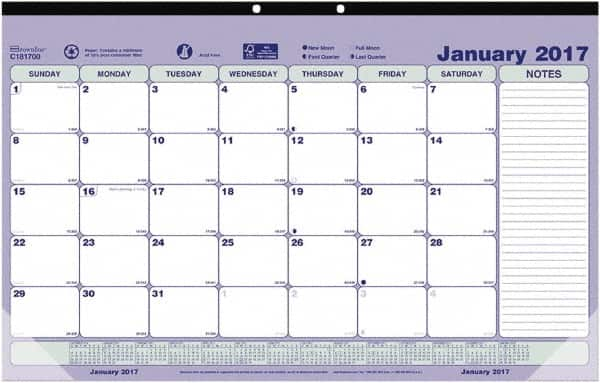 Brownline - 12 Sheet, 6-7/8 x 8-3/4", Desk Pad Calendar - Blue, White & Green - Americas Tooling