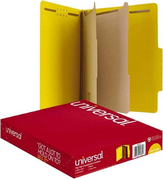 UNIVERSAL - 8-1/2 x 11", Letter Size, Yellow, Classification Folders with Top Tab Fastener - 25 Point Stock, Right of Center Tab Cut Location - Americas Tooling