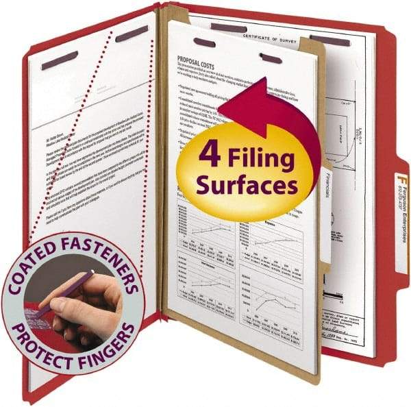 SMEAD - 8-1/2 x 11", Letter Size, Bright Red, Classification Folders with Top Tab Fastener - 23 Point Stock, Right of Center Tab Cut Location - Americas Tooling