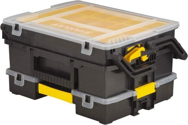 Stanley - 11-3/4" Wide x 5-3/8" High x 15-9/16" Deep, Small Parts Compartment Box - Plastic Frame, 12 Compartments, 5" High x 5" Deep Bin - Americas Tooling