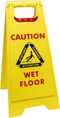 O-Cedar - Caution - Cuidado - Wet Floor - Piso Mojado, 12" Wide x 25" High, Plastic Floor Sign - English/Spanish, A-Frame, Red & Black on Yellow, For Accident Prevention - Americas Tooling