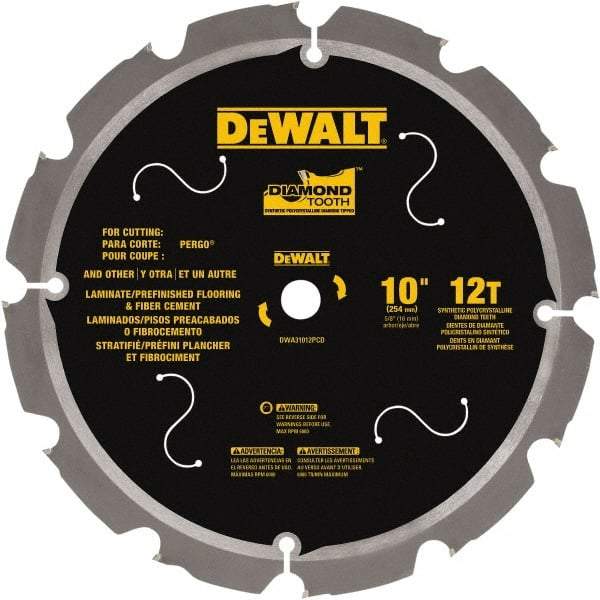 DeWALT - 10" Diam, 15.88mm Arbor Hole Diam, 12 Tooth Wet & Dry Cut Saw Blade - Steel, Smooth Action, Standard Round Arbor - Americas Tooling