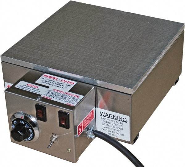 Valad Electric Heating - 18" Long x 12 Wide x 6" High, 110/120 Volt Hot Plate - 100 to 550°F, 1 Burner, Aluminum Plate, 1500 Watt, 13.6 Amps, 304 Stainless Steel Base - Americas Tooling