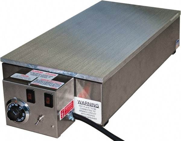 Valad Electric Heating - 24" Long x 14 Wide x 6" High, 110/120 Volt Hot Plate - 100 to 550°F, 1 Burner, Aluminum Plate, 1500 Watt, 13.6 Amps, 304 Stainless Steel Base - Americas Tooling