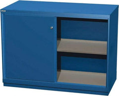 LISTA - 2 Shelf Sliding Door Storage Cabinet - Steel, 56-1/2" Wide x 28-1/2" Deep x 41-3/4" High, Blue - Americas Tooling